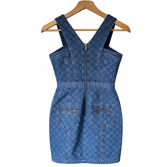 Balmain inspired made by dkny mini denim dress blue button detailed slim fit S - Picture 5 of 10